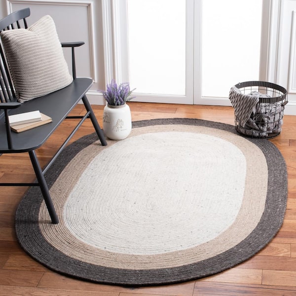 Braided Charcoal/Ivory 5 ft. x 7 ft. Oval Solid Area Rug