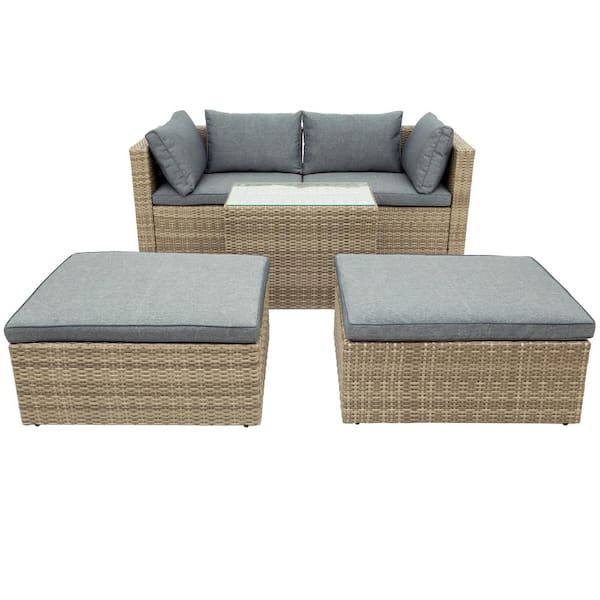 Utopia 4niture Jarah 5-Piece Wicker Outdoor Sectional Set with Gray Cushions