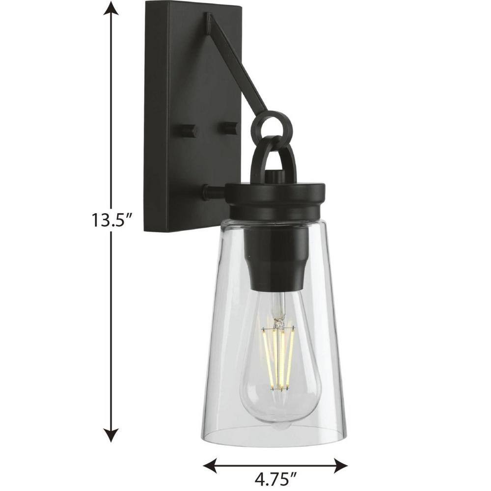 Matte Black Steel Farmhouse Wall Sconce with Clear Glass Shade