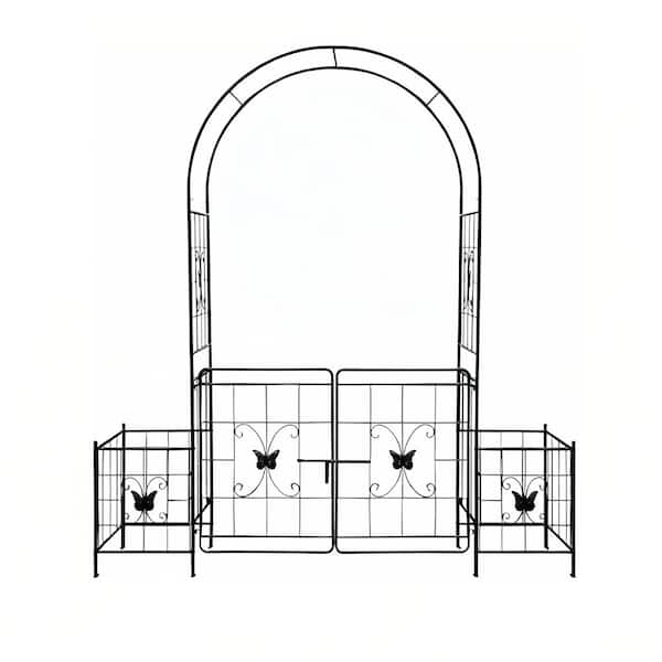 7. 15ft Metal Garden Arch with Gate-Outdoor Arbor Trellis for Climbing Plants & Weddings for Vines, Roses, Event Decor