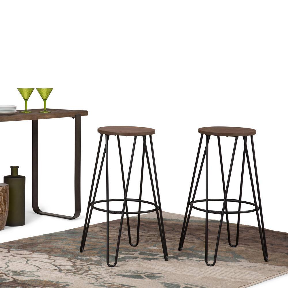 Cocoa Brown and Black 30" Industrial Metal and Wood Bar Stool
