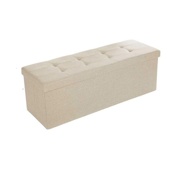 Benjara 43.31 in. Beige Backless Bedroom Bench with Tufted Seat and Removable Top