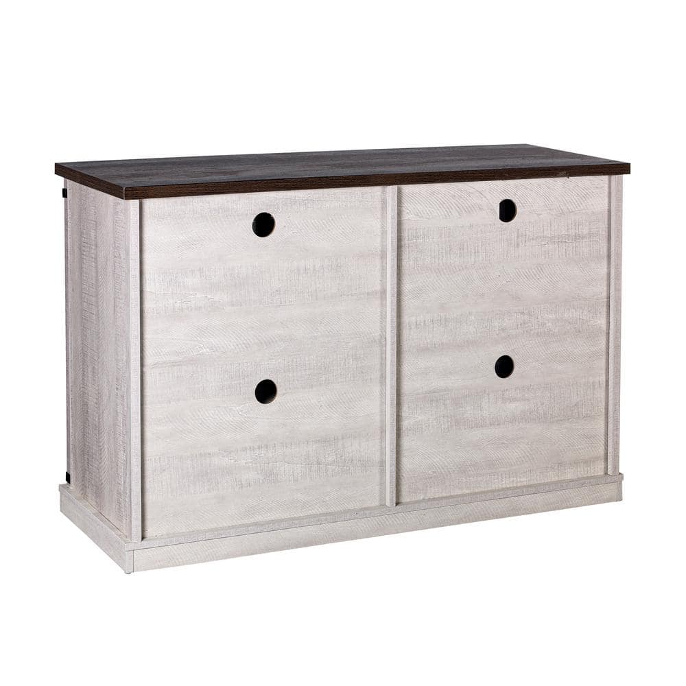 Saw Cut Off White Rustic Sliding Barn-Door TV Stand