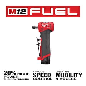 M12 FUEL 12-Volt Lithium-Ion 1/4 in. Cordless Right Angle Die Grinder with High Output 5.0/2.5 Ah Batteries and Charger