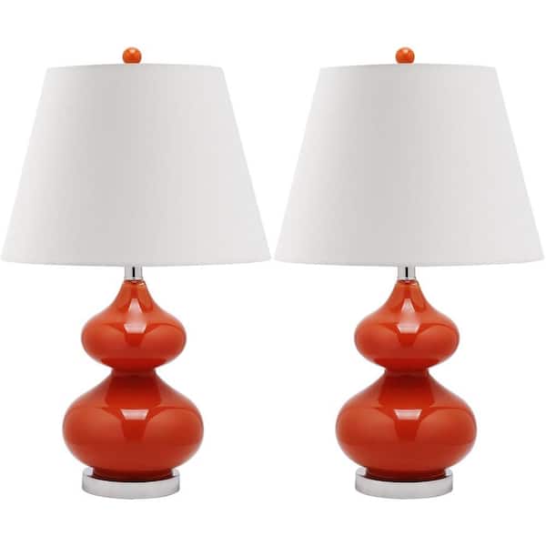 SAFAVIEH Eva 24 in. Blood Orange Double Gourd Glass Table Lamp with Off-White Shade (Set of 2)