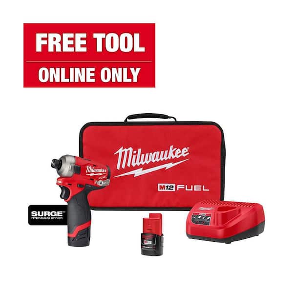 M12 FUEL SURGE 12V Lithium-Ion Brushless Cordless 1/4 in. Hex Impact Driver Compact Kit w/Two 2.0Ah Batteries, Bag