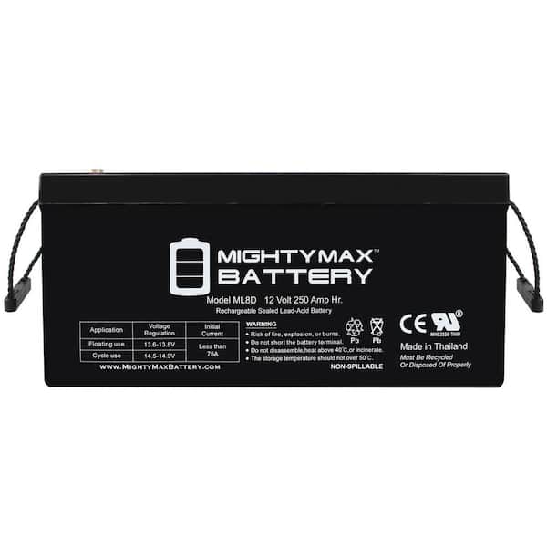 MIGHTY MAX BATTERY ML8D -12-Volt 250 AH, Internal Thread (INT) Terminal, Rechargeable SLA AGM Battery