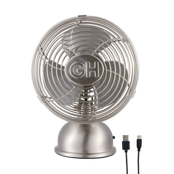 GOOD HOUSEKEEPING All-Metal 5 in. Mini Desk Fan with Oscillation in Brushed Nickel (Gray)