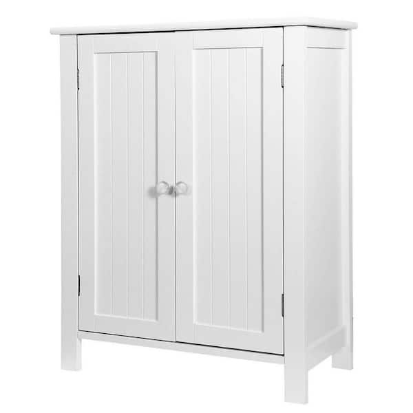 Dracelo 11.8 in. W x 23.6 in. D x 31.6 in. H White Bathroom Floor Storage Linen Cabinet with Double Door