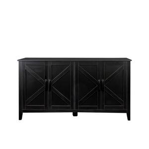 Black Freestanding Accent Storage Cabinet Sideboard with 4-Doors and Shelves