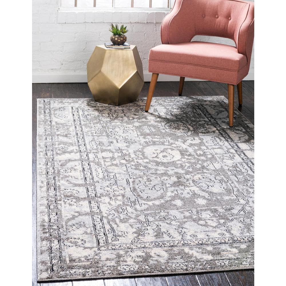 Reversible Easy Care Gray Synthetic 6' x 9' Area Rug