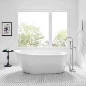 Cantora 60 in. Acrylic Flatbottom Non-Whirlpool Bathtub in White and Faucet Combo in Chrome