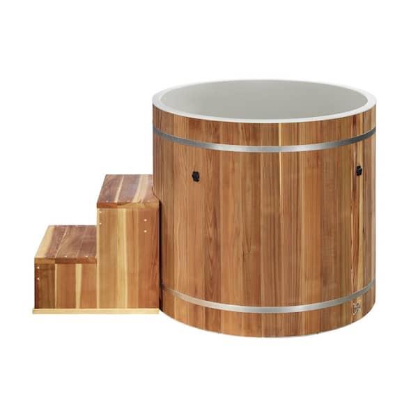 Dynamic Series 1 Person 1 Jet Cold Plunge Tub, Chills and Heats 42" Round Cedar w/Poly Inside Ozone System with Cover