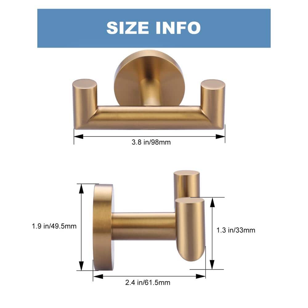 Brushed Gold Stainless Steel Double J-Hook Wall Mount