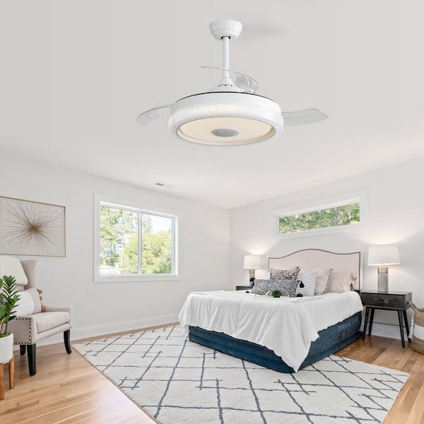 42 in. White 3 ABS Blades Downrod Standard Ceiling Fan with LED Light and Remote Control and RGB mode and Bluetooth