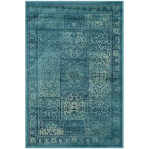 Vintage Turquoise/Multi 3 ft. x 4 ft. Border Distressed Area Rug