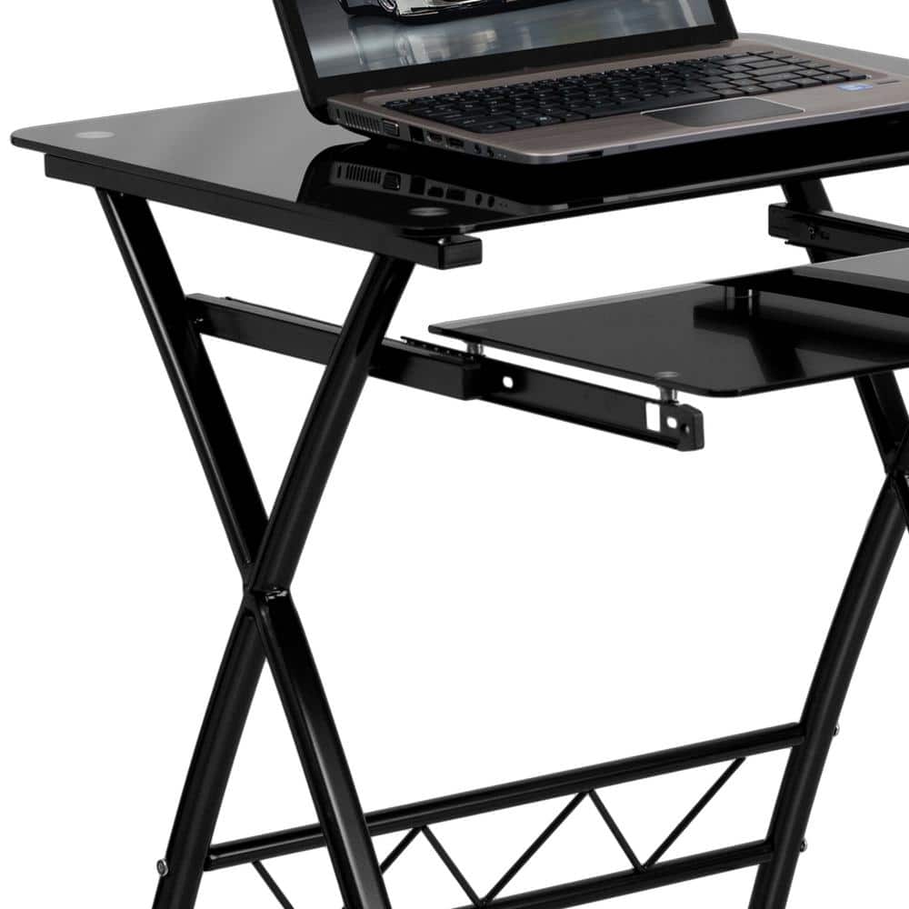 Compact Norris 31" Black Tempered Glass Computer Desk with Keyboard Tray