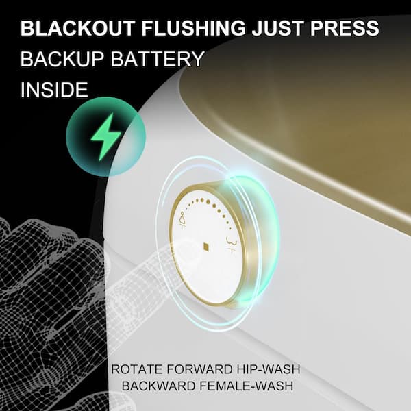 HOROW Tankless Elongated Smart Toilet Bidet in Golden with Auto Flush, Heated Seat, Warm Air Dryer, Bubble Infusion Wash