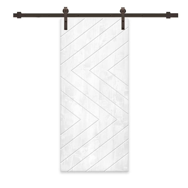 CALHOME 30 in. x 96 in. White Stained Pine Wood Modern Interior Sliding Barn Door with Hardware Kit