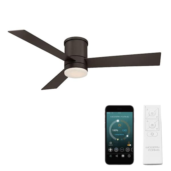 Modern Forms Axis 52 in. Smart Indoor/Outdoor 3-Blade Flush Mount Ceiling Fan Bronze 3000K LED with Remote Control