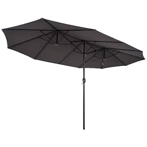 15 ft. x 9 ft. Grey Steel Rectangular Outdoor Double Sided Market Patio Umbrella with UV Sun Protection and Easy Crank