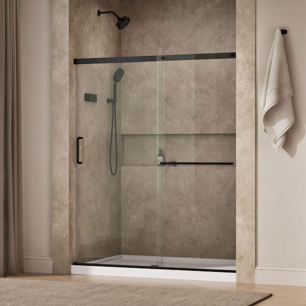 Elate 56-60 in. W x 71 in. H Sliding Frameless Shower Door in Matte Black with 1/4 in. Thick Clear Tempered Glass