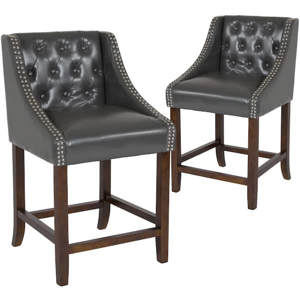 Carnegy Avenue 24 in Dark Gray Leather Bar Stool (Set of 2)