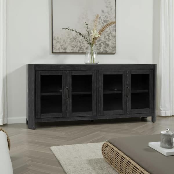 Roux Black Wood and Metal 84 in. Buffet Cabinet Sideboard Console with 4 Doors