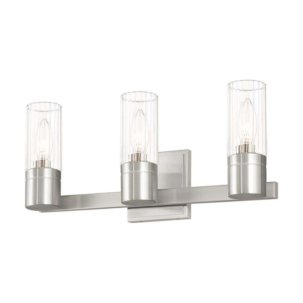 Midtown Brushed Nickel 3-Light Vanity with Clear Fluted Glass