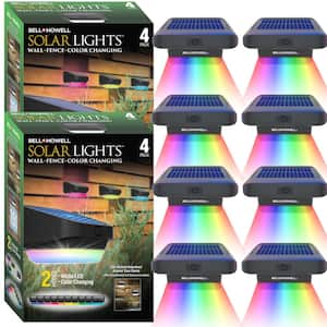 Solar Powered Fence Lights 0.5-Watt Equivalent Integrated LED Black Outdoor Path Light Wall Pack Light (8-Pack)