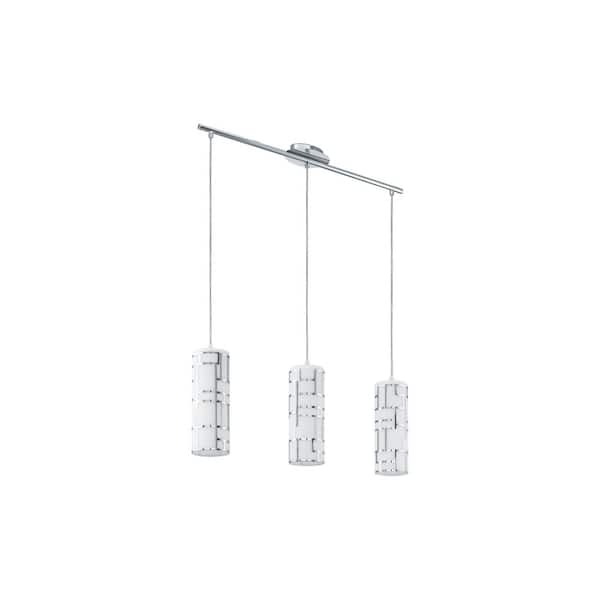 Eglo Bayman 28.15 in. W x 10.5 in. H 3-Light Chrome Linear Pendant Light with Frosted White Glass Shades with Chrome Accents