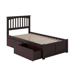 Mission Espresso Twin XL Solid Wood Storage Platform Bed with Flat Panel Foot Board and 2 Bed Drawers
