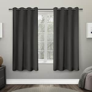 Sateen Charcoal Solid Woven Room Darkening Grommet Top Curtain, 52 in. W x 63 in. L (Set of 2)