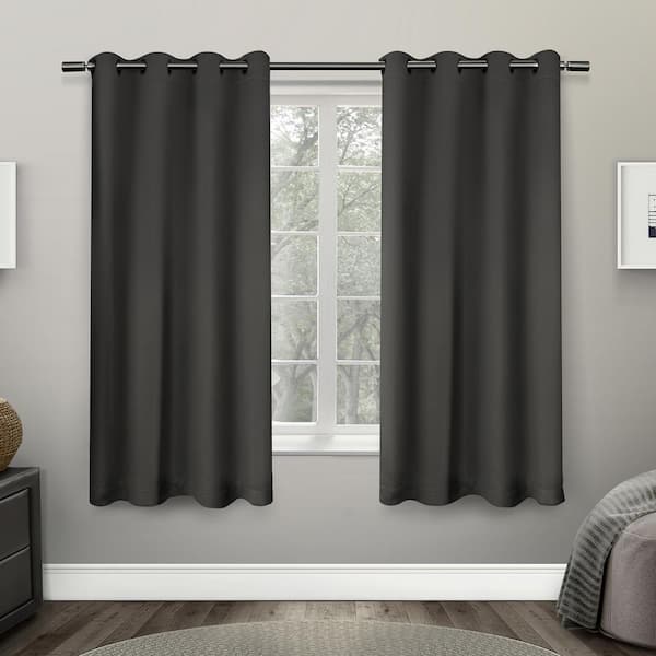 EXCLUSIVE HOME Sateen Charcoal Solid Woven Room Darkening Grommet Top Curtain, 52 in. W x 63 in. L (Set of 2)