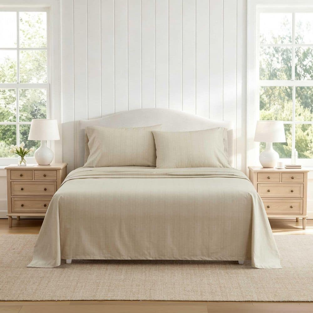 Faux Bois 3-Piece Feather Beige Cotton Percale Twin Sheet Set price history on PriceWatchPro