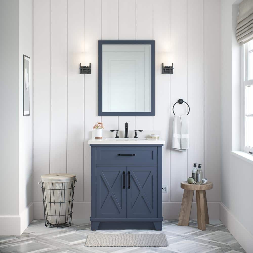 Buy Ollie 30 in. W Bath Vanity in Midnight Blue with Engineered Stone