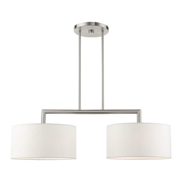 AVIANCE LIGHTING Mercury 2-Light Brushed Nickel Linear Chandelier with Off-White Fabric Shade