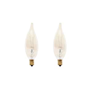 40-Watt CA10 Candelabra Dimmable Amber Glass Vintage Incandescent Light Bulb w/Spiral Filament Soft White 2700K (2-Pack)