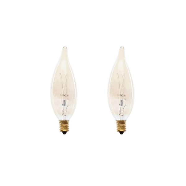Feit Electric 40-Watt CA10 Candelabra Dimmable Amber Glass Vintage Incandescent Light Bulb w/Spiral Filament Soft White 2700K (2-Pack)