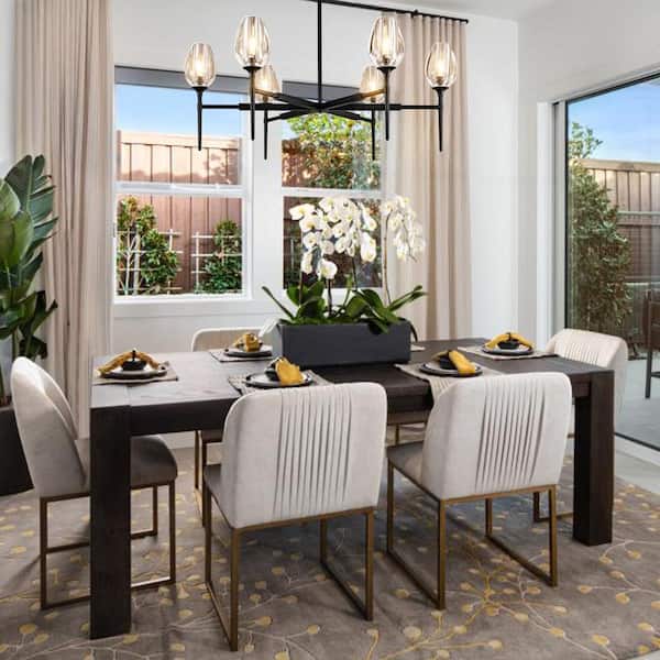 Modern Tulip Chandelier 42 in. 6-Light Black Tulip Round Chandelier for Dining Room, Living Room, Foyer, Hallway