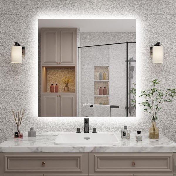 KIOTEE 36 in. W x 36 in. H Square Frameless Super Bright Backlit LED Anti-Fog Tempered Glass Wall Bathroom Vanity Mirror