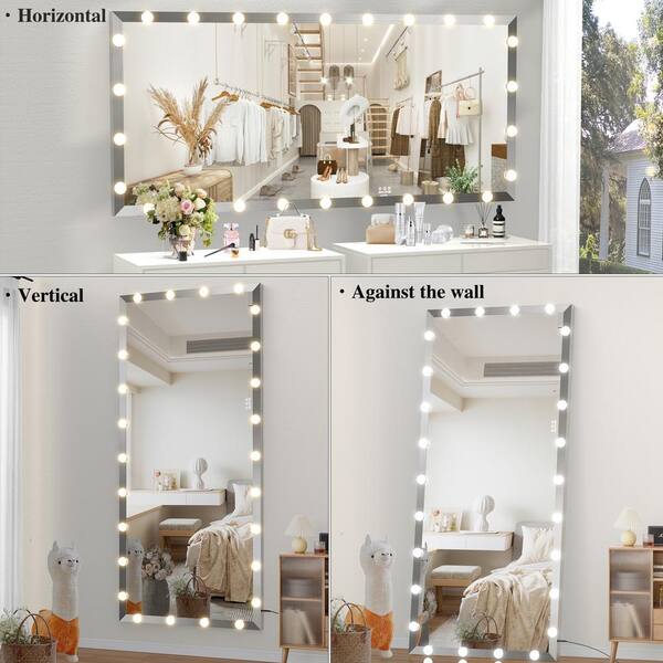 72 in. W x 32 in. H Oversized Rectangle Lighted Full Length Silver Mirror  with 3-Color Modes TOUTD1817 - The Home Depot