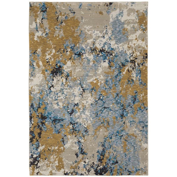 AVERLEY HOME Evan Blue/Gold 8 ft. x 10 ft. Casual Abstract Area Rug