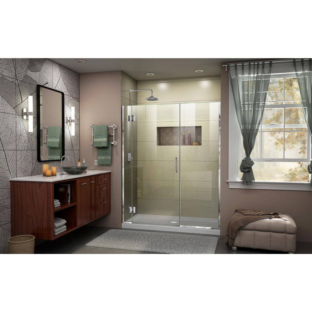 Unidoor-X 60" Frameless Clear Glass Shower Door with Black Hardware