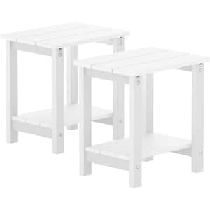 16.7 in. H White Square Plastic Adirondack Outdoor Double Layer Patio Side Table(2-Pack)