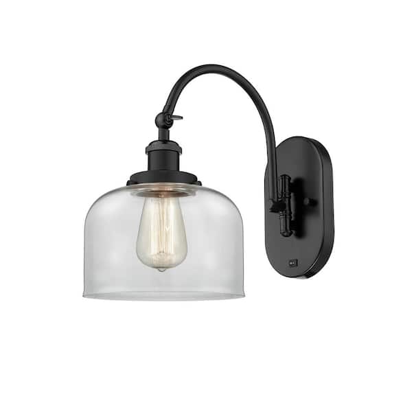 Bell 1-Light Matte Black, Clear Wall Sconce with Clear Glass Shade