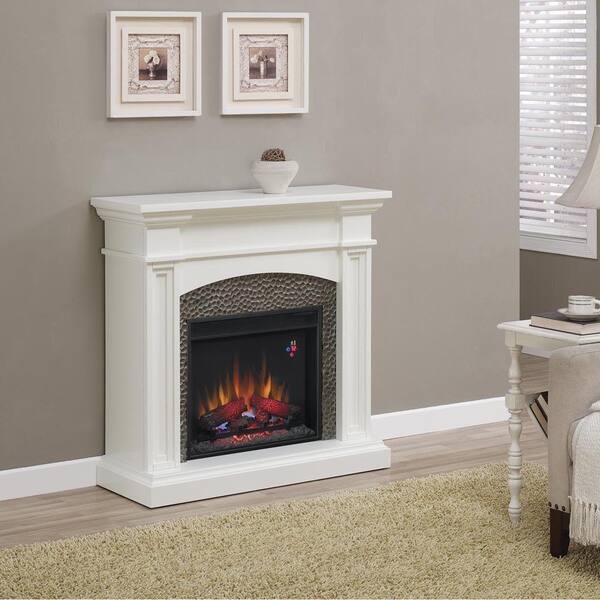 Hampton Bay Culver 42 in. Hammered Insert Electric Fireplace in White