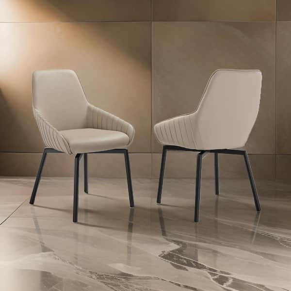 Benjara Champagne and Black Faux Leather Metal Frame Dining Chair (Set of 2)