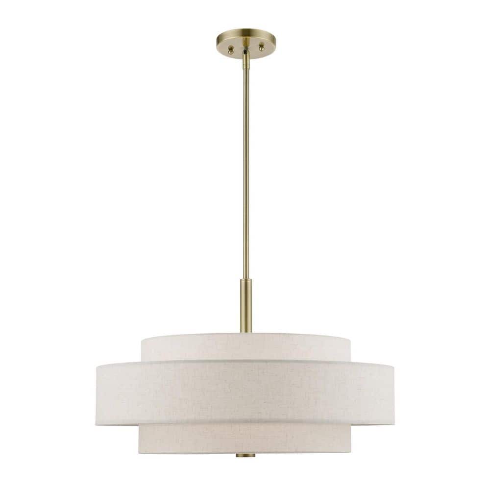 Monroe Antique Brass Triple Drum Shade 5-Light Pendant