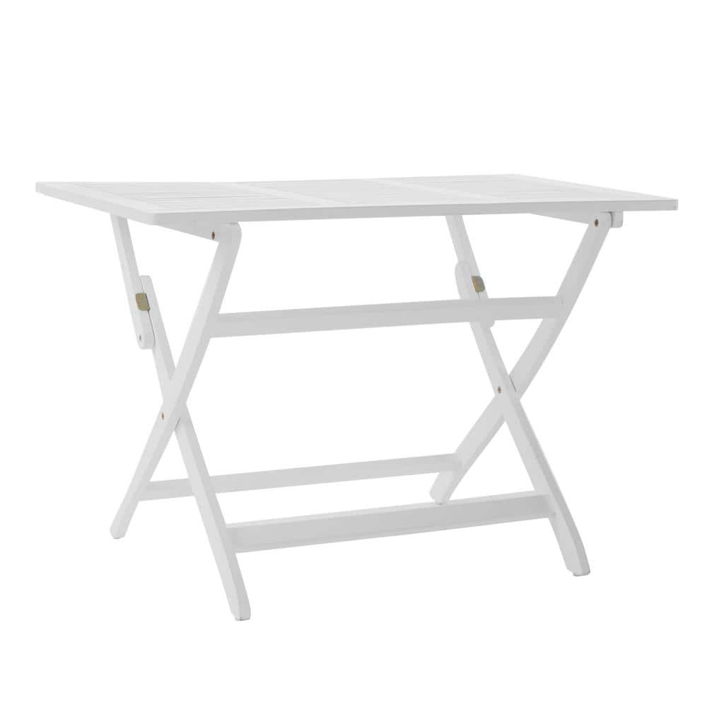 White Rectangular Acacia Wood Outdoor Dining Table with X-Shaped Base